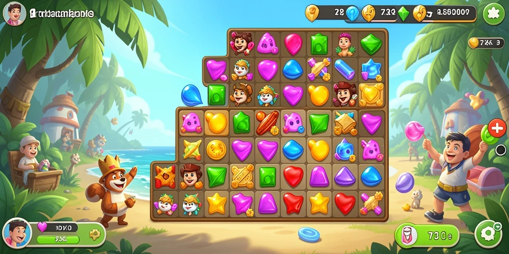 Menampilkan gameplay seru dari game Match-3 73K.