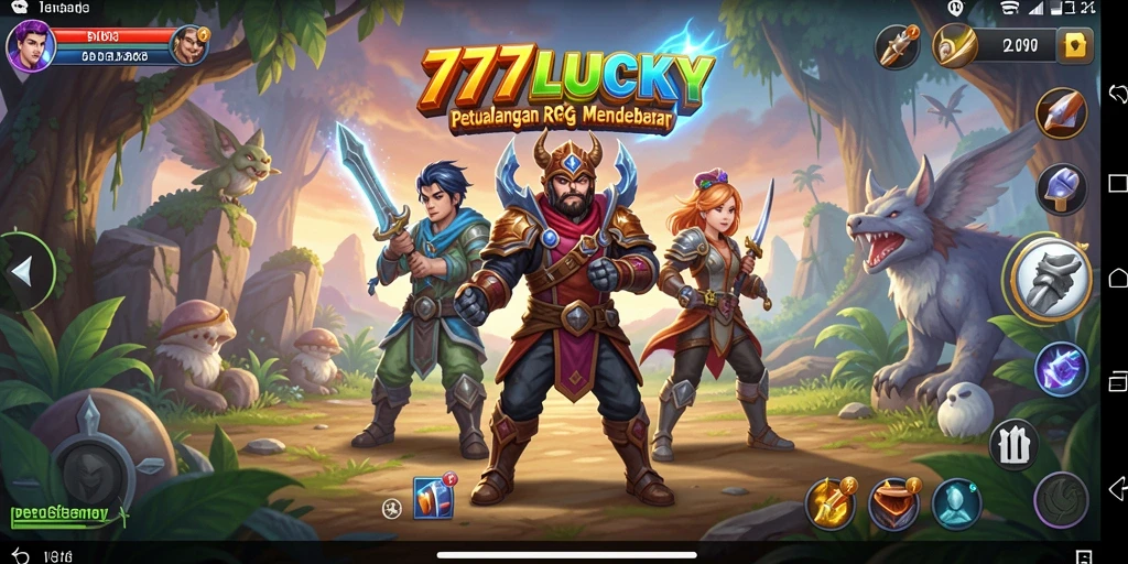 Tangkapan layar gameplay 777LUCKY yang menampilkan pertarungan seru dan karakter.