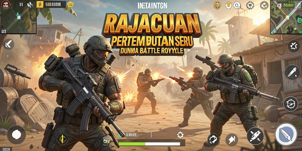 Tampilan gameplay seru dalam RAJACUAN di dalam arena Battle Royale.