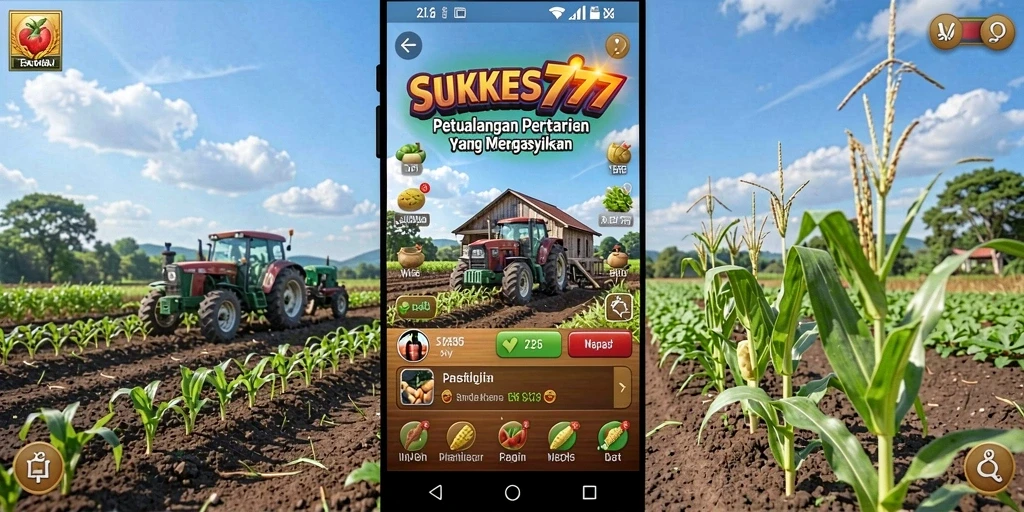 Screenshot menunjukkan petani bekerja di ladang dengan tanaman hijau.