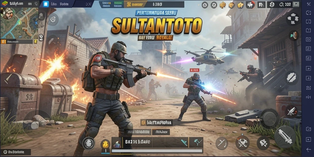 Screenshot gameplay SULTANTOTO menampilkan pertempuran seru dalam arena Battle Royale.