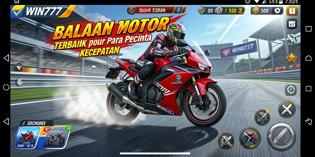 Screenshot gameplay WIN777 menampilkan balapan motor yang seru dan cepat.