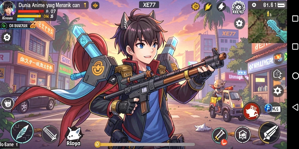 Tampilan mendebarkan dari gameplay <strong>XE77</strong> yang penuh aksi dan karakter anime.